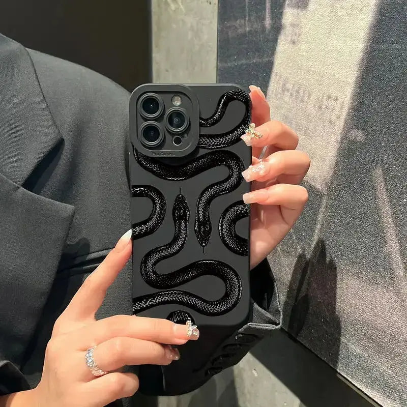 Artistic serpent motif iPhone case for women, a designer accessory for daily elegance and protection.