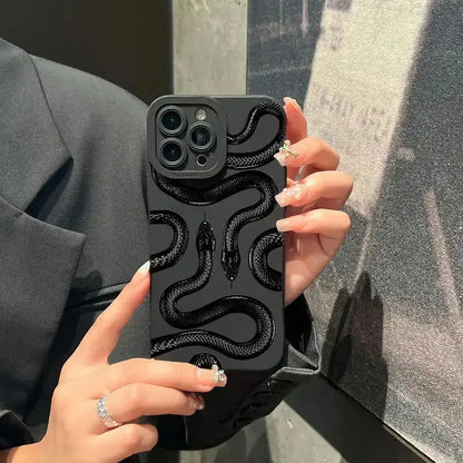 Artistic serpent motif iPhone case for women, a designer accessory for daily elegance and protection.