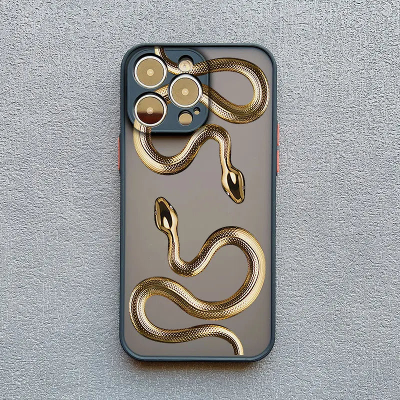 Modern women's iPhone case featuring a sophisticated serpent design. Slim, protective, and chic.