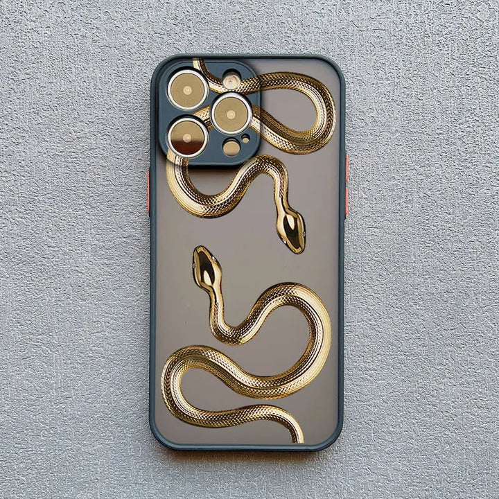 Modern women's iPhone case featuring a sophisticated serpent design. Slim, protective, and chic.