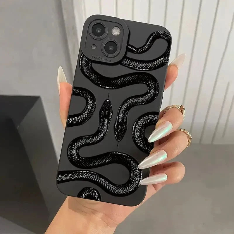 Chic women's iPhone case with a detailed serpent motif. Perfect blend of style, protection, and luxury.