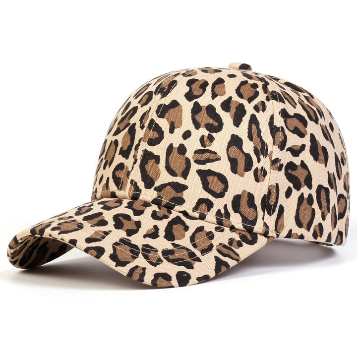 Adjustable women's baseball cap in a bold wild print. Perfect fashion accessory for casual wear.