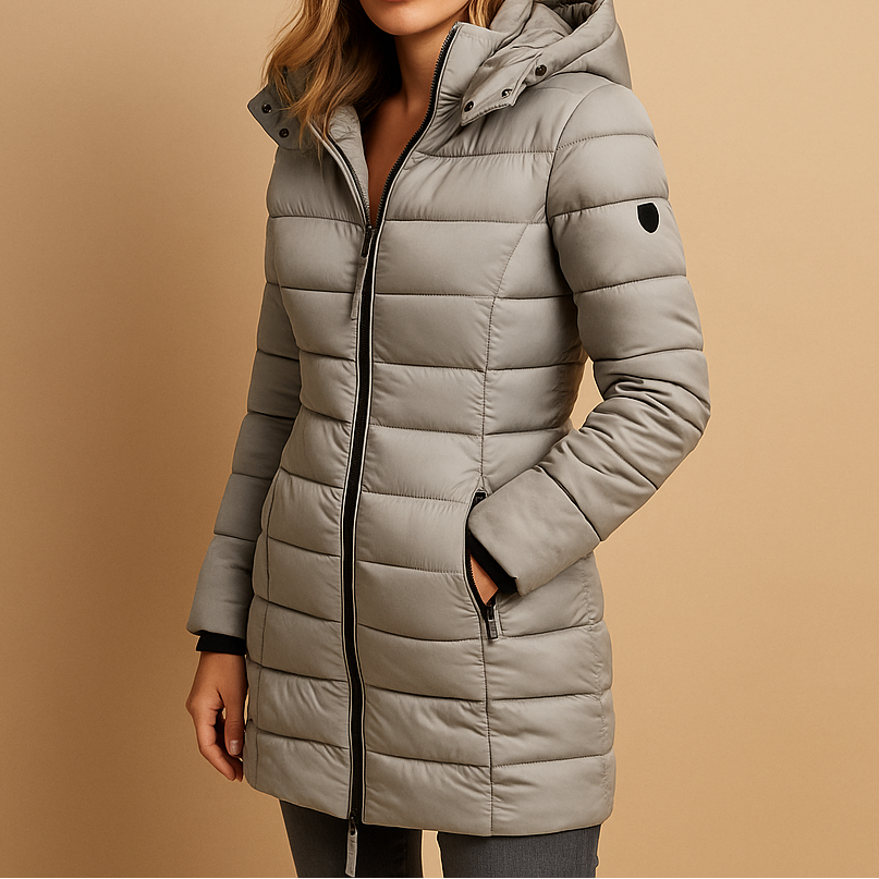 Hooded quilted women's lightweight jacket. Stylish casual outerwear for autumn & mild winter.