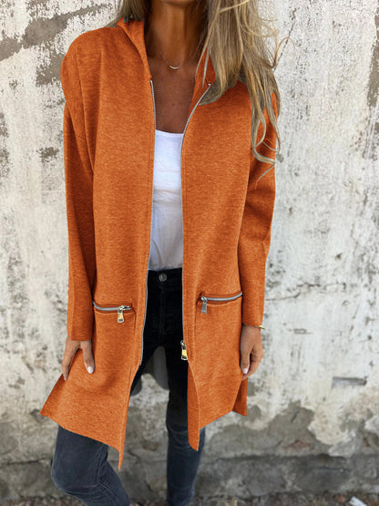 Elegant women's long sleeve cardigan with zipper closure, a versatile piece for daily style.