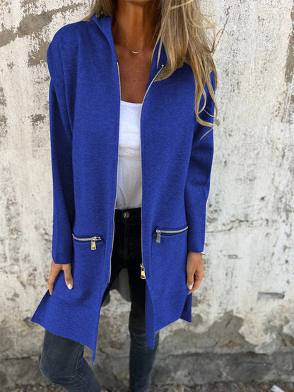Women's cozy long sleeve cardigan, comfortable and stylish with a full front zipper.