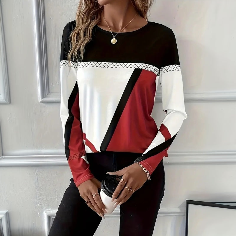 Elegant red women's long sleeve blouse, versatile for casual or layered everyday style.