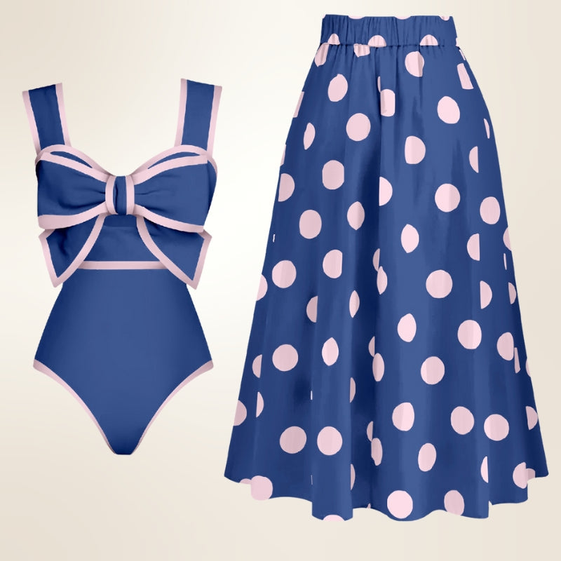 Chic women's one-piece swimsuit with flattering skirt, perfect for summer vacation & elegant beachwear.