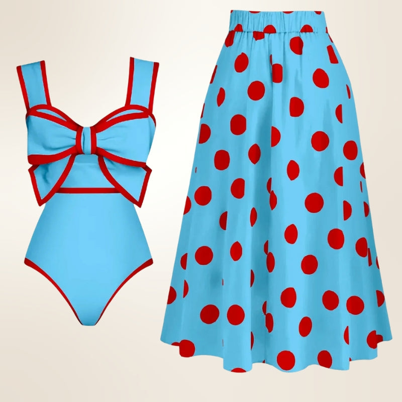 Enjoy summer in this women's stylish one-piece swimsuit with skirt, ideal for beach, pool & resort wear.