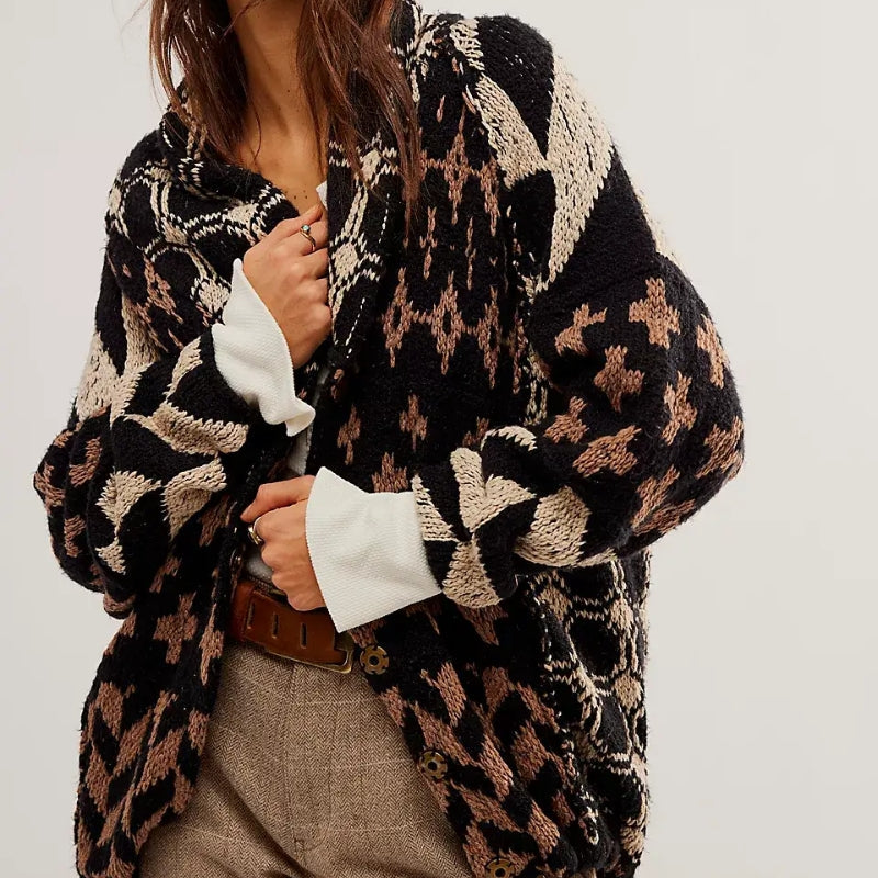 Women's stylish oversized knitted cardigan, warm long sleeve outerwear for fall & winter fashion.