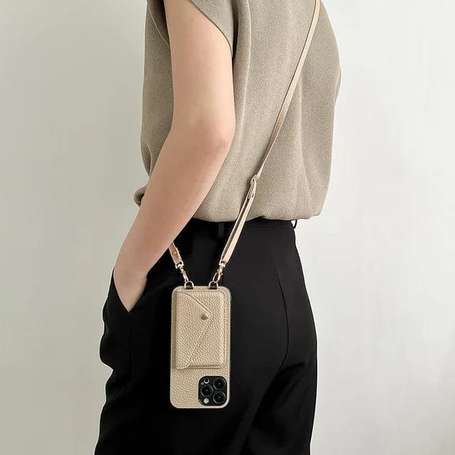 Women's versatile mobile accessory: stylish phone case, card holder, and adjustable lanyard for a modern lifestyle.