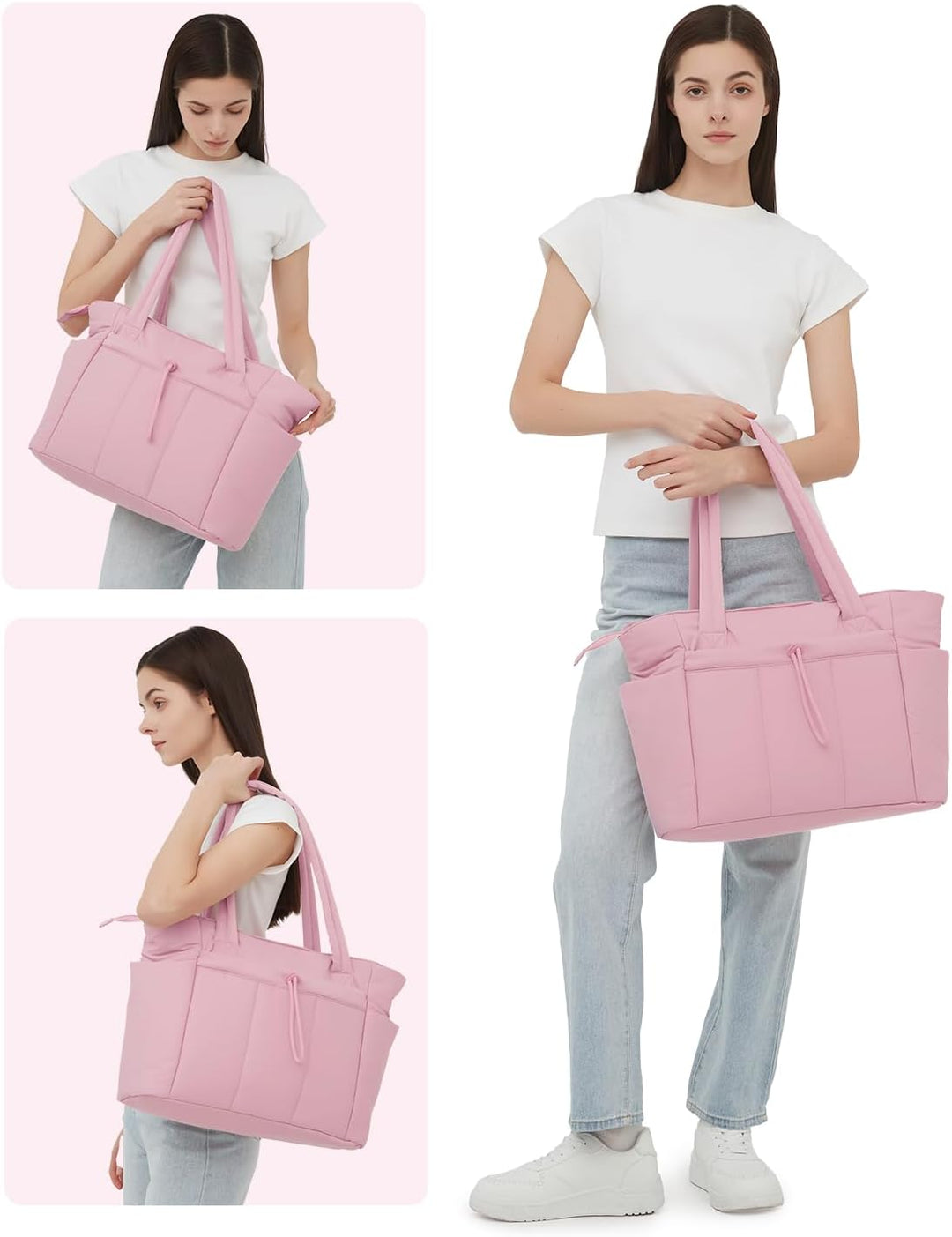 Professional women's laptop bag, stylish quilted puffer design.