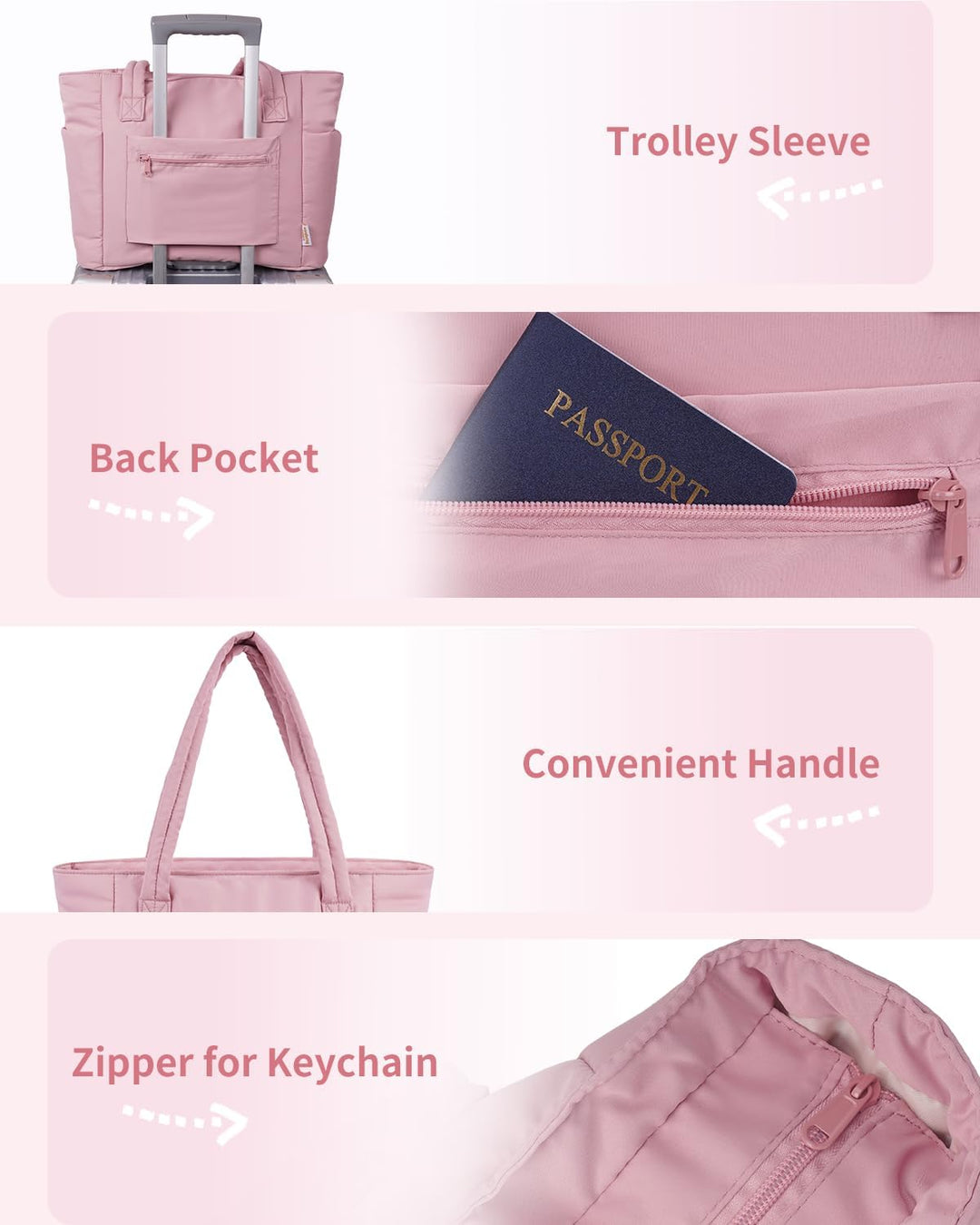 Spacious laptop and work tote, women's quilted puffer style, organized.