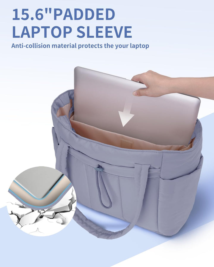 Versatile travel & everyday quilted puffer tote with sleeve for women.
