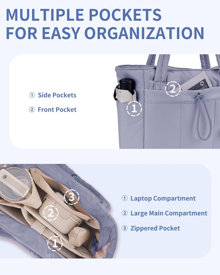 Smart travel tote, women's quilted puffer for easy airport navigation.