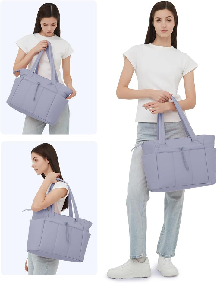 Quilted puffer travel bag, women's practical and chic accessory.