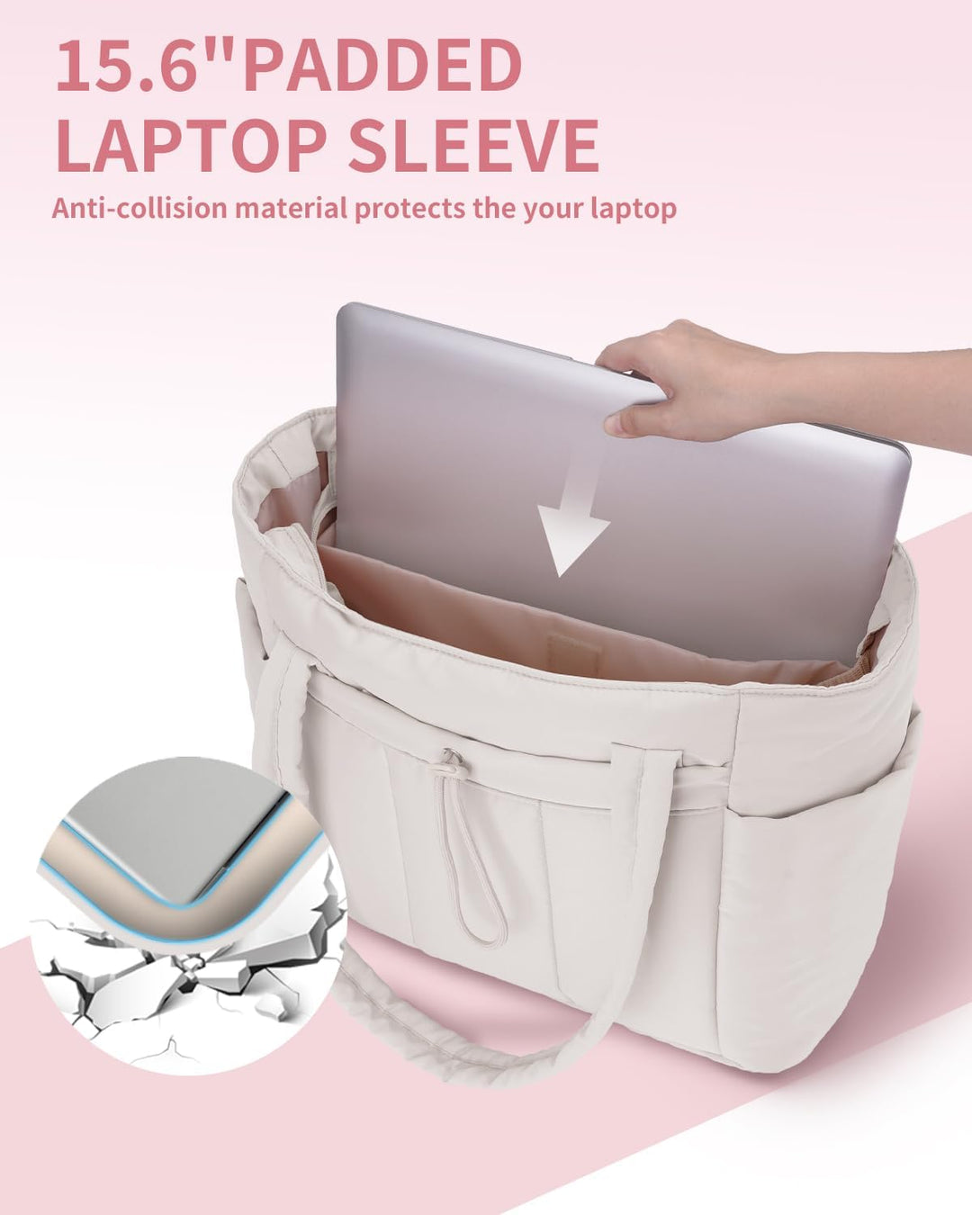 Modern women's puffer tote, quilted design, versatile style for daily wear.