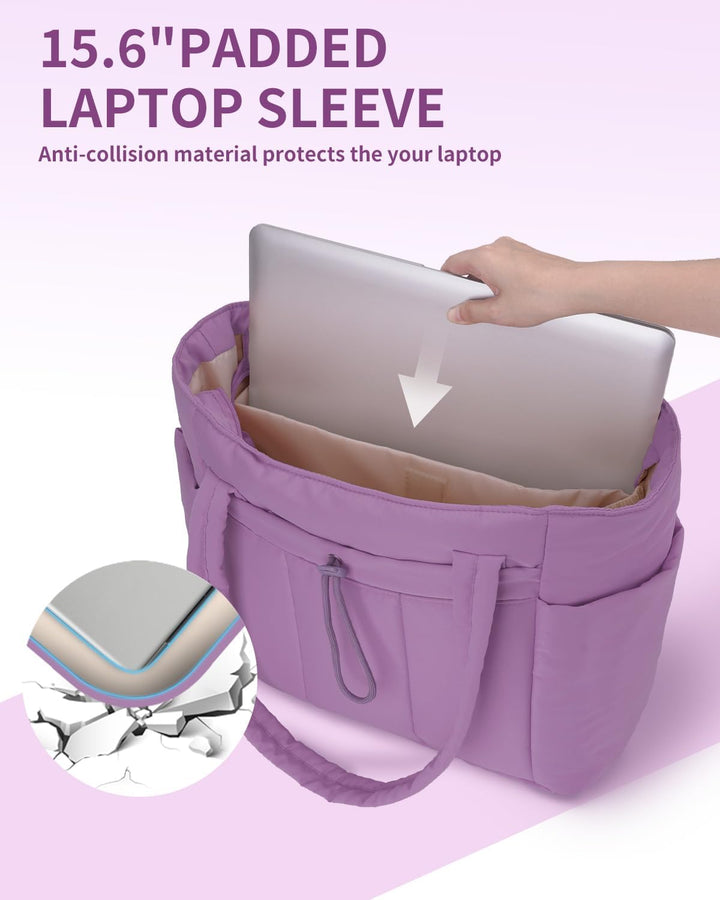 Smart women's shoulder bag: quilted puffer with cup holder for daily use.