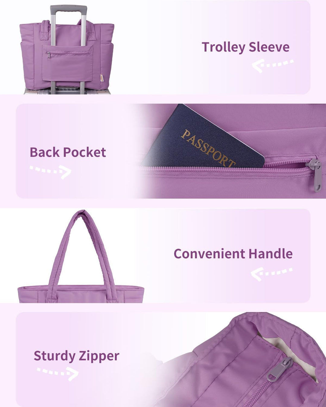Practical everyday tote: women's quilted puffer with useful pockets.