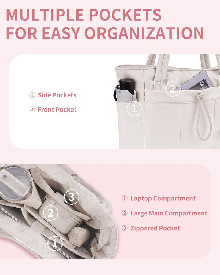 Soft quilted puffer tote bag, perfect for daily essentials and comfort.