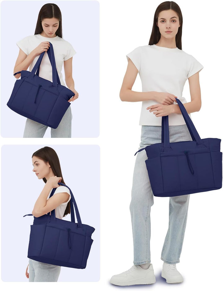 Sophisticated women's quilted puffer laptop bag for stylish professionals.