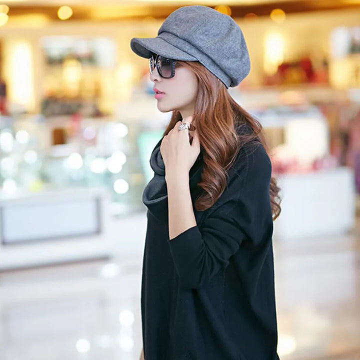 Fashionable women's retro balloon hat. Warm, stylish cotton winter cap. Vintage-inspired headwear.