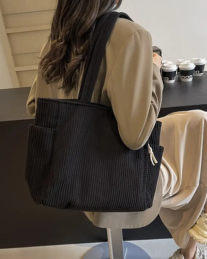Everyday carry women's tote bag, ribbed texture, spacious & stylish, versatile shoulder bag.