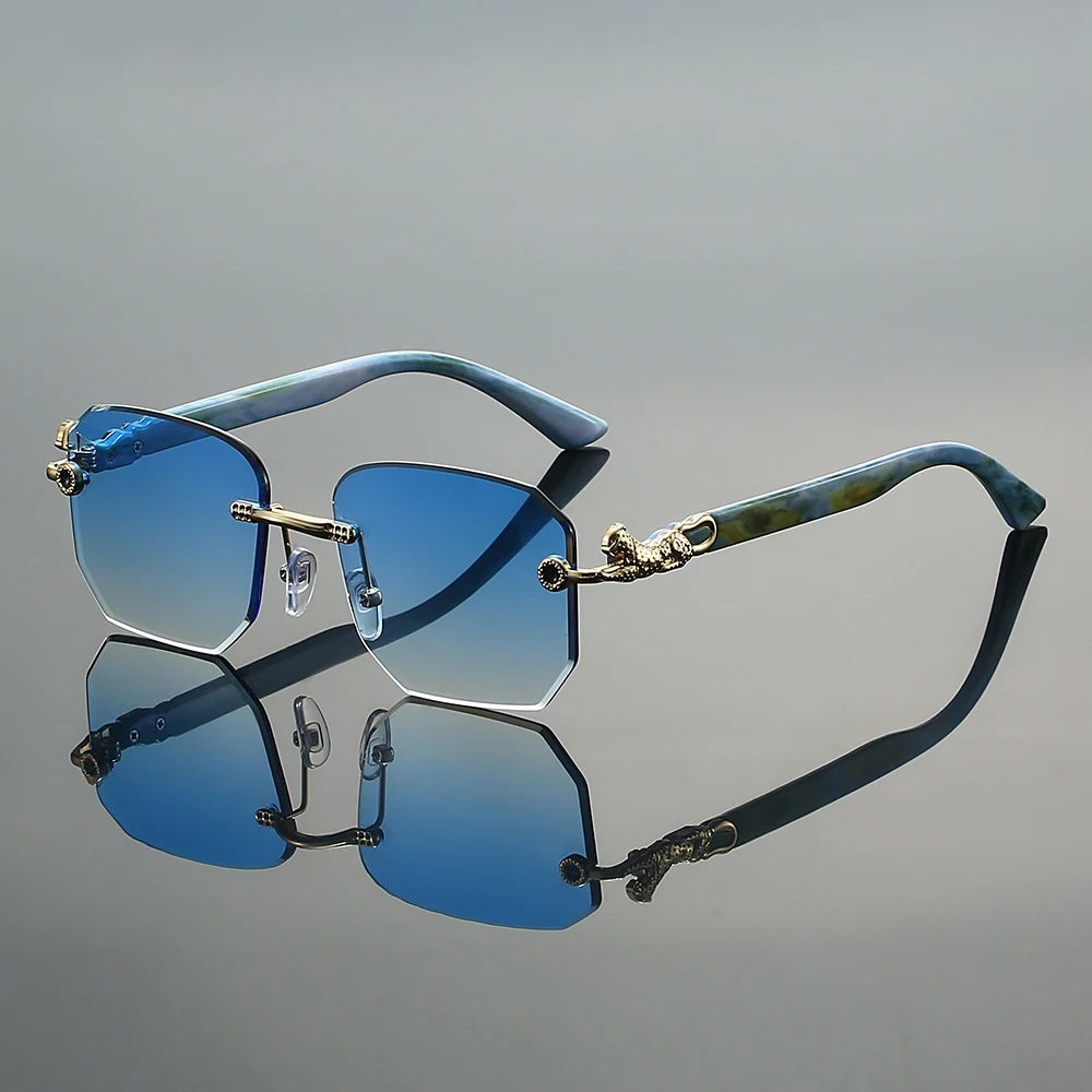 Women's stylish rimless gradient sunglasses, a chic fashion accessory offering UV protection.