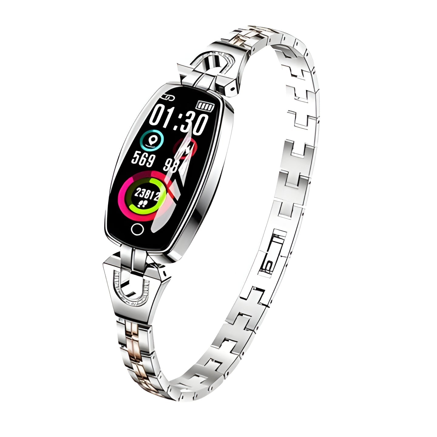 Women's stylish smart fitness bracelet with heart rate monitor & activity tracking.