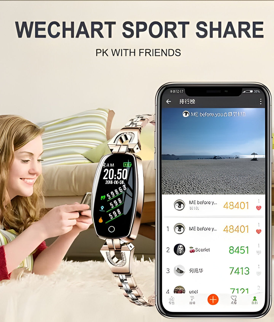 Black women's tech jewelry fitness bracelet with heart rate & activity monitor.