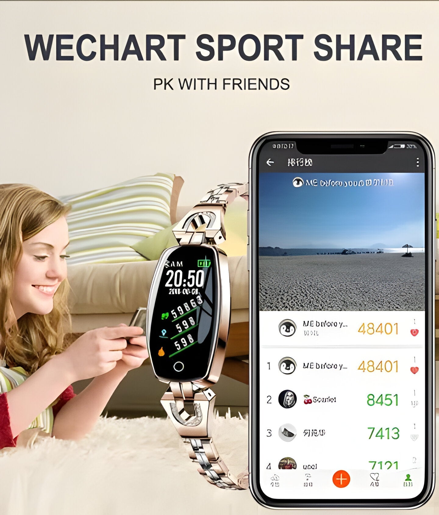 Black women's tech jewelry fitness bracelet with heart rate & activity monitor.