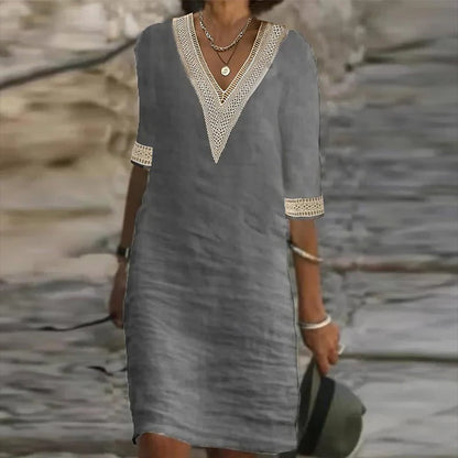 Comfortable, flowy women's summer midi dress, elegant and versatile for effortless spring and casual everyday style.