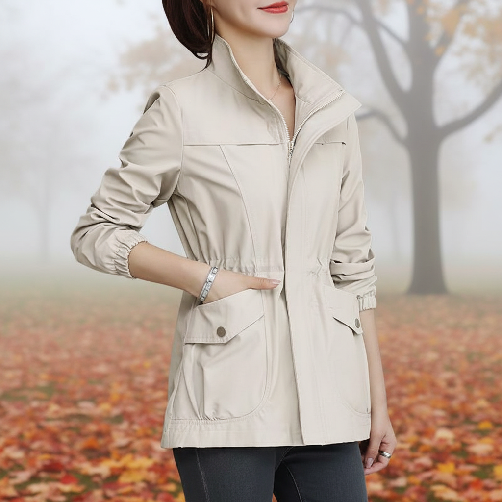 Women's stylish transitional jacket, perfect lightweight outerwear for spring & autumn fashion.
