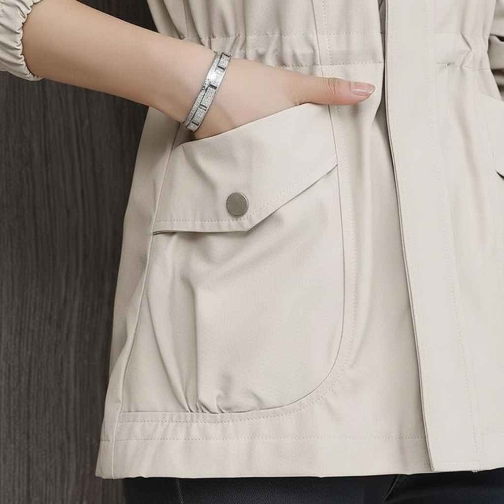 Stylish women's transitional jacket with stand-up collar, ideal casual outerwear for ladies.