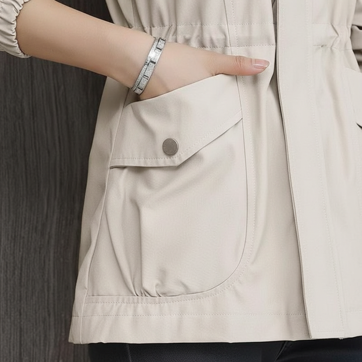 Stylish women's transitional jacket with stand-up collar, ideal casual outerwear for ladies.