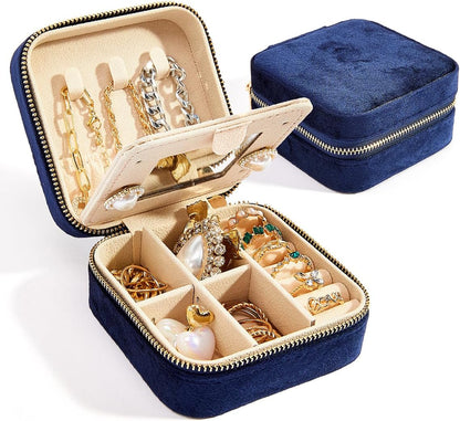 Elegant velvet travel jewelry organizer for women, a stylish accessory storage solution for trips.