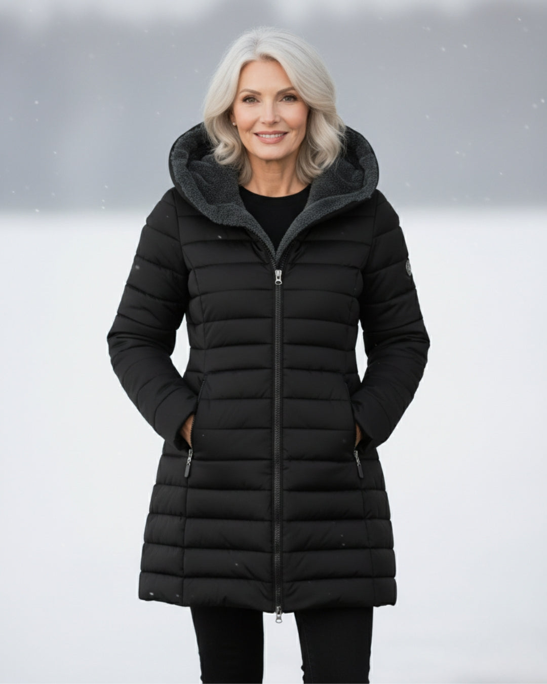 Urban women's stylish winter jacket, warm long sleeve outerwear for everyday comfort & cold weather.