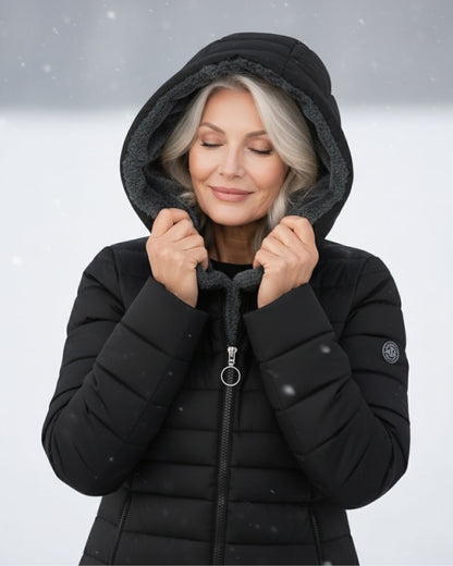 Long sleeve women's warm winter coat, essential stylish outerwear for everyday cold weather comfort.