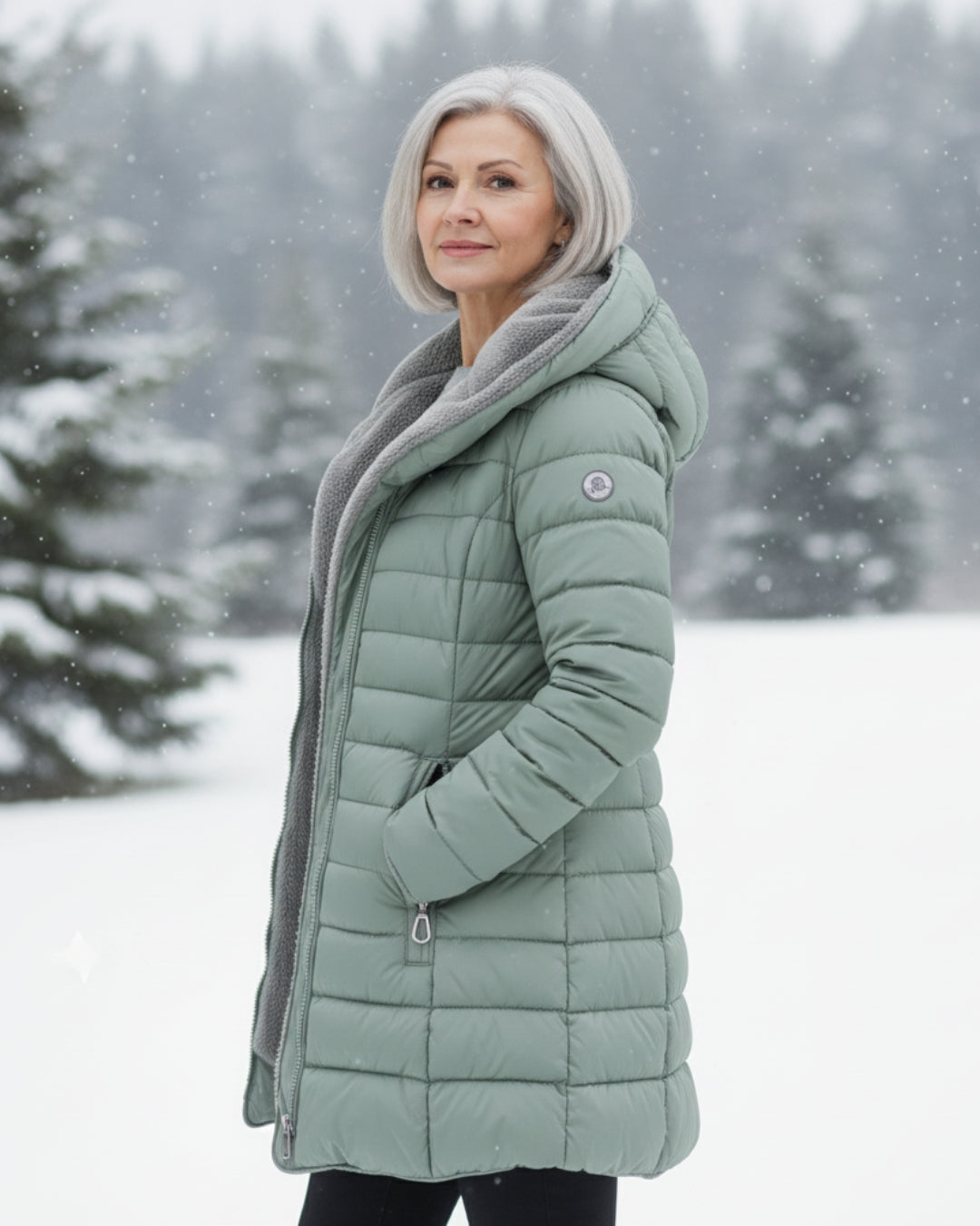 Chic women's warm winter jacket, ideal long sleeve outerwear for cold weather and everyday comfort.