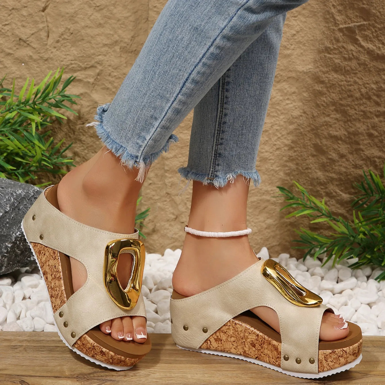 Elegant women's platform shoes, wedges with cushioned support.