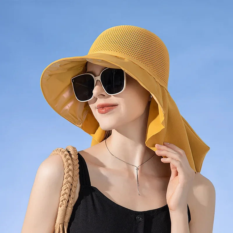 Lightweight & breathable women's sun hat with a stylish shawl for elegant outdoor protection.