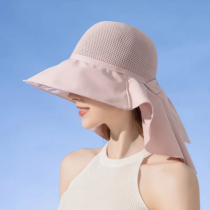 Versatile women's sun protection shawl hat; wide brim for face & neck, perfect for any outdoor activity.