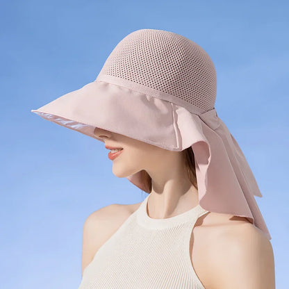 Versatile women's sun protection shawl hat; wide brim for face & neck, perfect for any outdoor activity.