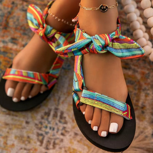 Women's Sunset Boho Wrap Sandals, perfect for summer beach & casual wear. Cushioned comfort.