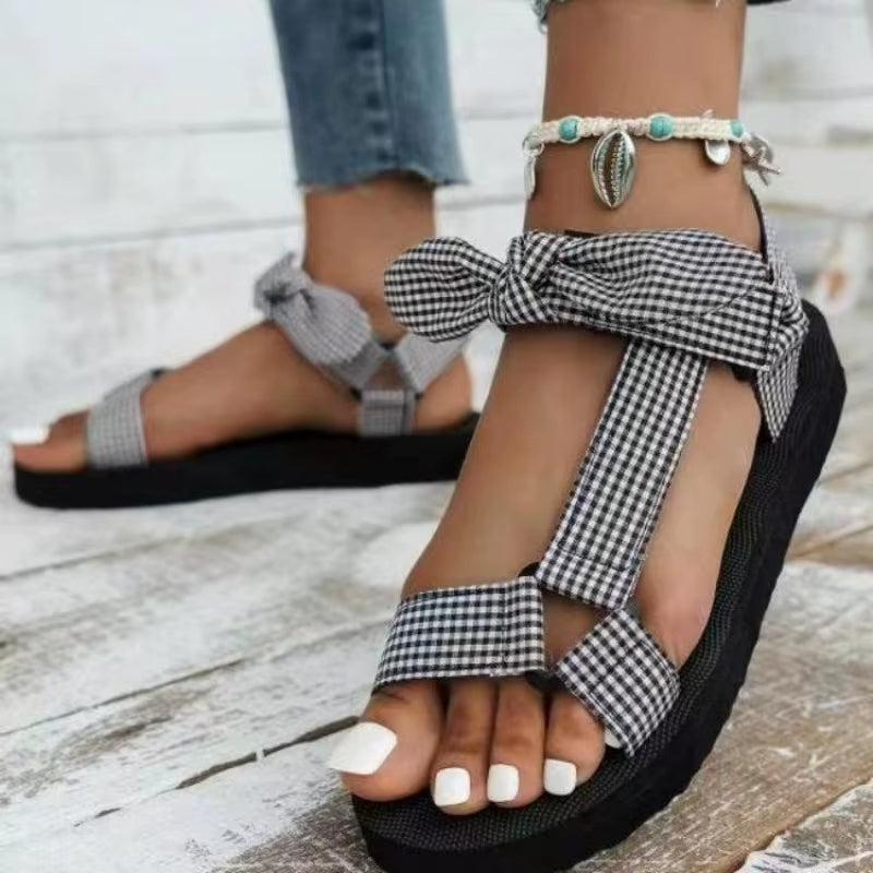 Women's stylish boho wrap sandals with cushioning, ideal for travel, beach, & casual summer outfits.