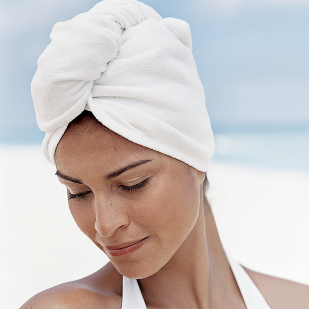 Luxurious women's microfiber hair towel, super absorbent for quick, gentle, and frizz-free hair drying.