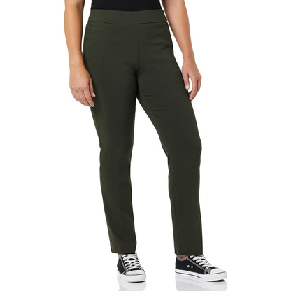 Women's tailored fit stretch career pants with functional welt pockets, a must-have for business professional wear.