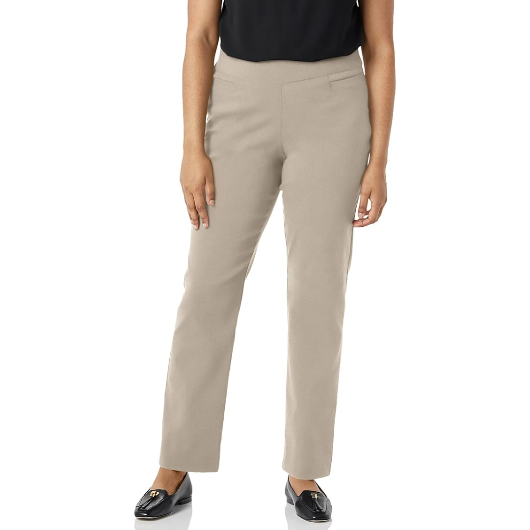 Womens clothing: Super stretch career pants with elegant welt pockets for comfortable professional and office style.