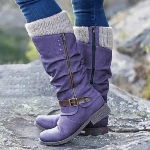 Elegant women's knee-high boots featuring supportive comfort & flexible fit. Perfect for casual fall & winter fashion.