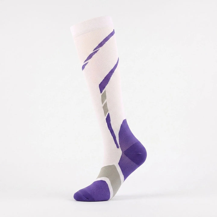 High-performance women's knee-high sports socks, delivering targeted support for fitness training & recovery.