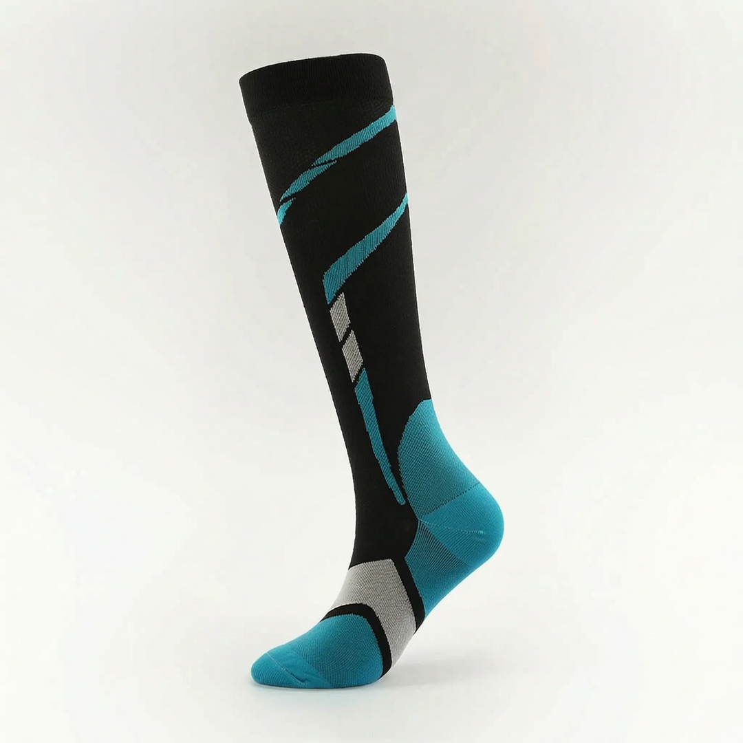 Durable women's supportive knee-high athletic socks, ideal for active women in sports, running & daily wear.